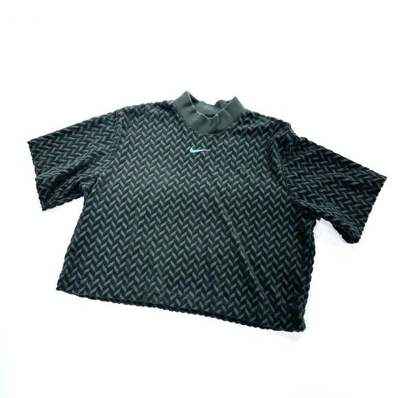 Nike olive green mock neck chevron terry crop top M - Picture 1 of 9